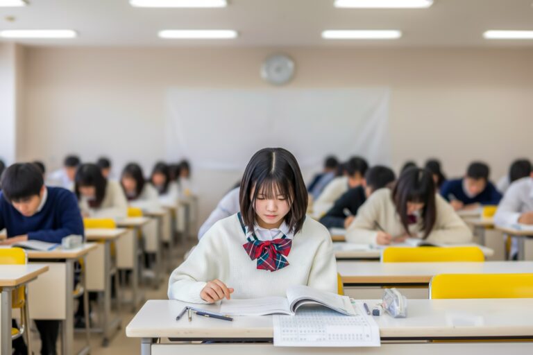 教室で試験を受ける生徒たち